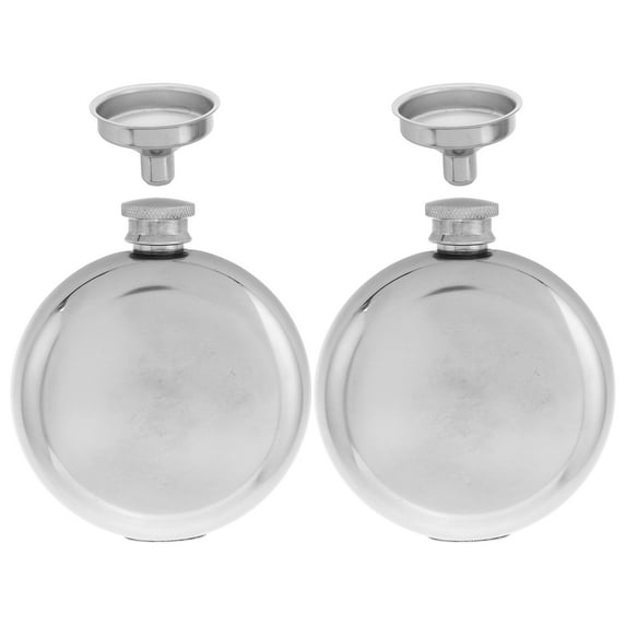 Dayesque 2-Pack Round Stainless Steel Hip Flasks with Funnel, Portable Bottle for Men, Outdoor Camping, Travel, Wine, Liquor Beverage Container