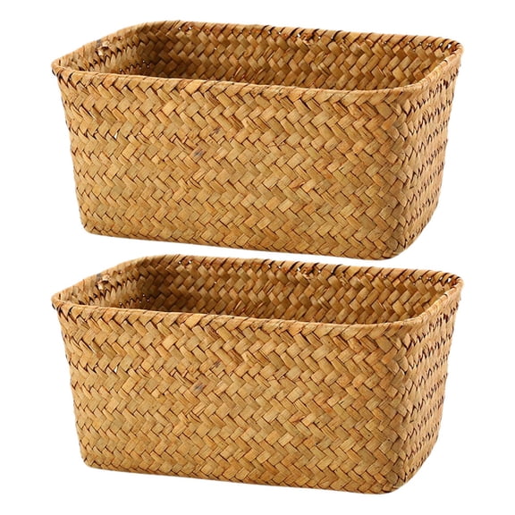Dayesque 2-Pack Seagrass Woven Storage Bins Organizer for Kitchen, Bathroom, Bedroom, Laundry Room, Living Room Shelves