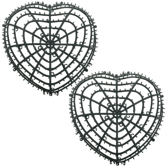 WEUVEB Heart-Shaped Green Floral Cage for Artificial Flowers, Plastic Decorative Holders, 2 Pieces for Home and Garden