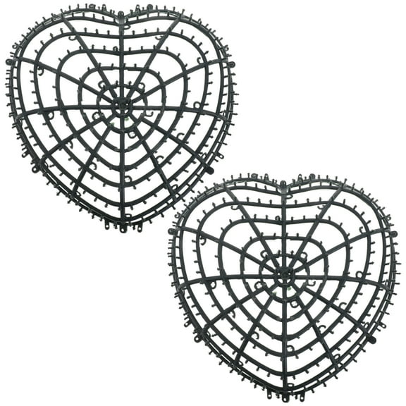 WEUVEB Heart-Shaped Green Floral Cage for Artificial Flowers, Plastic Decorative Holders, 2 Pieces for Home and Garden