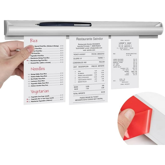 WEUVEB 2Pcs Silver Adhesive Wall Mounted Order Holder for Restaurant Slide Ticket Organization