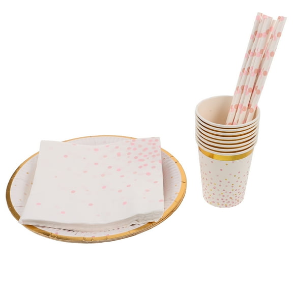 WEUVEB Disposable Dinnerware Set Pink Paper 44 Pcs Elegant Party Supplies For Baby Shower