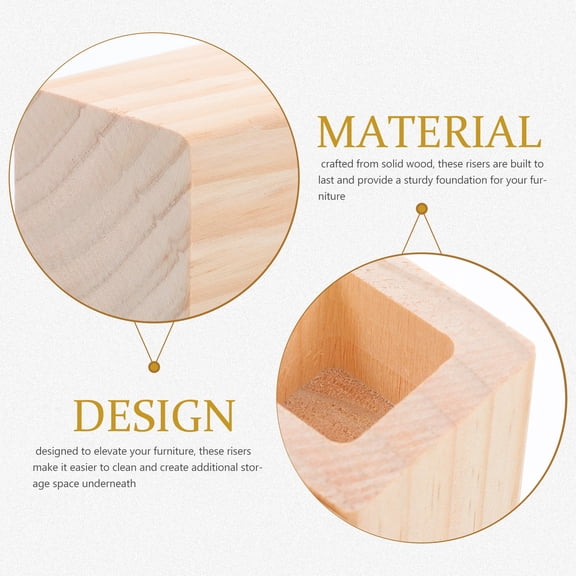 WEUVEB 4Pcs Khaki Solid Wood Furniture Feet Risers for Sofa Bed Table Height Increase