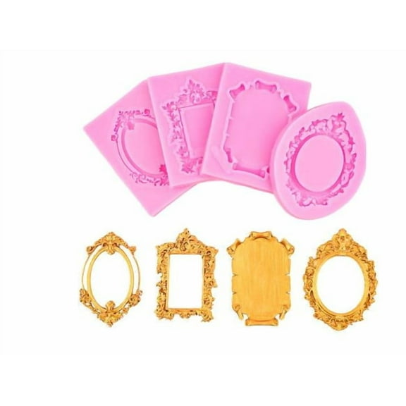Dayesque 4pcs Silicone Picture Frame Molds Fondant Molds for DIY Cake Decorating Chocolate Candy Polymer Clay Resin Baking Crafts