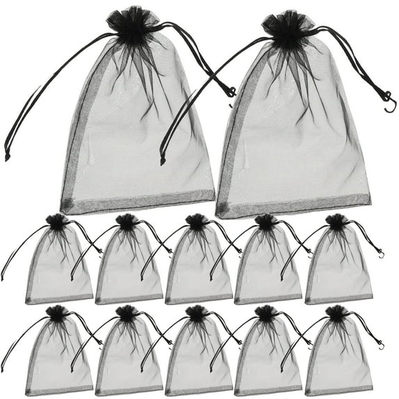 WEUVEB 50 Pcs Black Tulle Jewelry Pouches with Drawstring for Packaging and Party Favor Bags