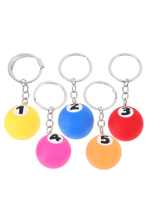 Billiard Ball Keychain Multi PVC Soft Rubber and Metal Creative Pool Accessory 5Pcs