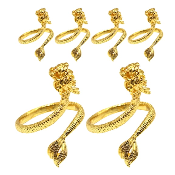 WEUVEB 6Pcs Golden Dragon Napkin Rings Unique Metal Serviette Holders for Wedding Table