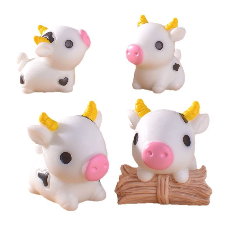 WEUVEB 8Pcs White Resin Cute Cow Figurines for Moss Landscape and Fairy ...