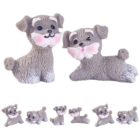 WEUVEB Grey Miniature Dog Statue 2.5in Resin Figurine for Home Decor Collectible