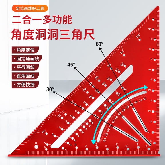 WEUVEB Aluminum Carpenter Triangle Ruler with Metric and Scales for Precise Woodworking and Measuring Tasks
