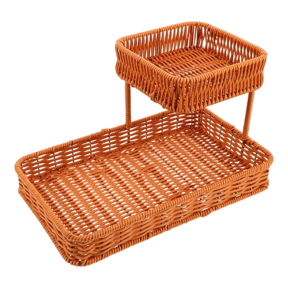WEUVEB Brown Plastic Woven Storage Tray with Layered Design, Multi-Use Organizer for Home and Office, Durable and Easy to Clean