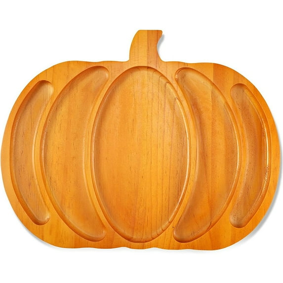 WEUVEB Pumpkin Shaped Wood Tray Brown Food Tray for Storing Festive Atmosphere