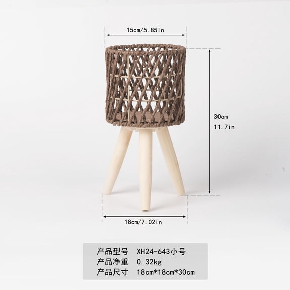WEUVEB Handwoven Rattan Plant Stand with Wooden Base, Wicker Planter Holder for Indoor Home and Garden Decor