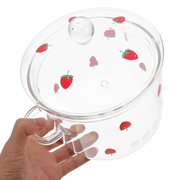 Dayesque Glass Cooking Pot with Lid, Double Handle Clear Glass Stewing Pot 1900ml for Soup, Boiling, Simmering, and Serving