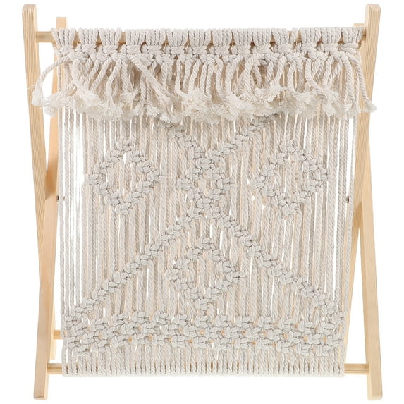 WEUVEB Book Holder Macrame Magazine Rack Wooden Rectangular 1Pcs Office Decor
