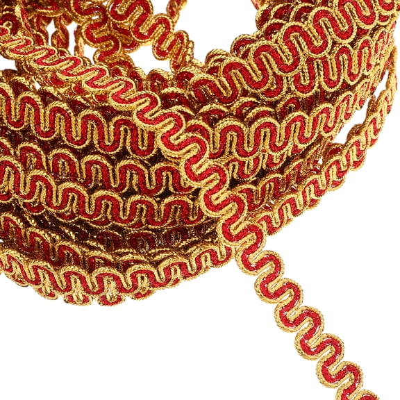 Dayesque Metallic Ribbon Trim in Red and Wave Pattern, 13.5m for Sewing, Crafts, Clothing Embellishment and Decorative Projects