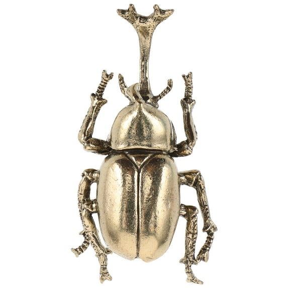WEUVEB Vintage Bronze Beetle Desk Ornament Solid Metal Decorative Figurine for Home Office Decor