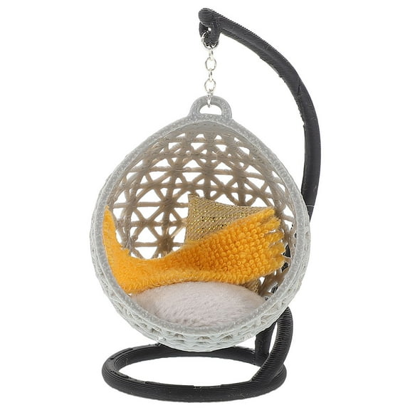 Doll Swing: Plastic Dollhouse Miniature Hanging Chair with Cushion, Blanket and Pillows, DIY Dollhouse Furniture Ornament for Doll