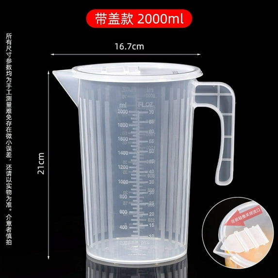 Dayesque 2000ml Plastic Measuring Beaker with Clear Graduated Markings and Sliding Lid, Lightweight & Shatterproof for Home and Commercial Kitchen Use