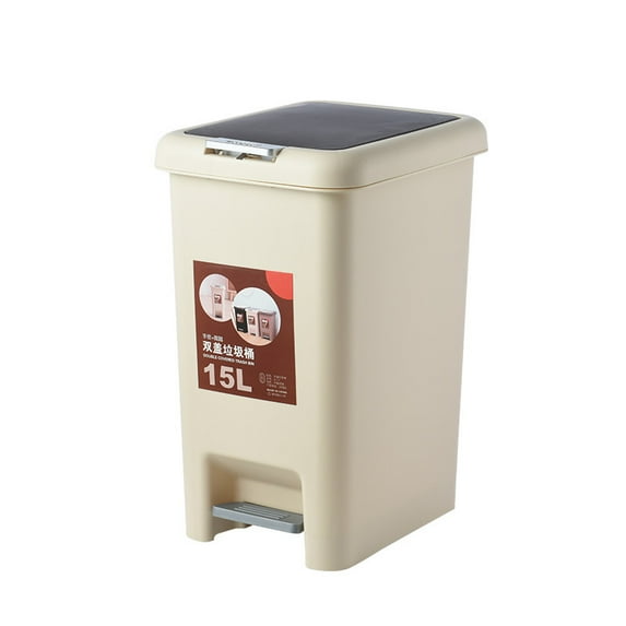 WEUVEB Versatile Beige Plastic Foot Pedal Trash Bin for Bedrooms and Bathrooms