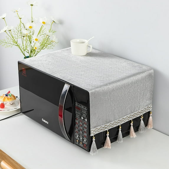 WEUVEB Solid Dust Proof Cover for Microwave Oven Grey Polyester 1Pack