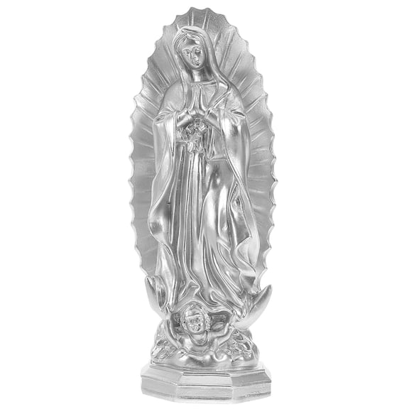 WEUVEB Blessed Mother Statue in Silver Resin for Home Decor Serene and Devout