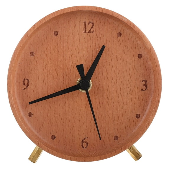 WEUVEB Light Brown Wooden Silent Desk Clock with Clear Display for Home Office Bedroom Decor