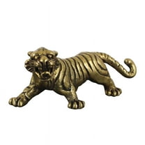 Dayesque Small Hand-Carved Brass Tiger Figurine Miniature Animal Statue Vintage Office Desk Decor Elegant Ornament