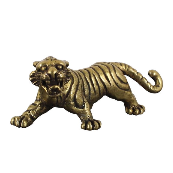 Dayesque Small Hand-Carved Brass Tiger Figurine Miniature Animal Statue Vintage Office Desk Decor Elegant Ornament