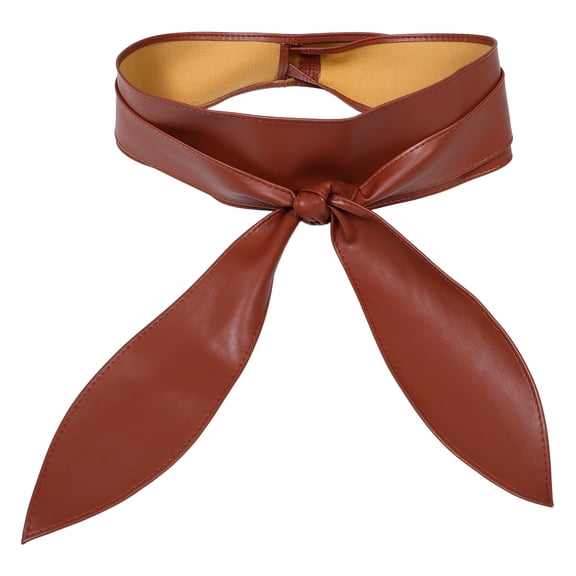 WEUVEB Wide Waist Belt Brown Faux with Elegant Bow Tie for Women, Adjustable Fashion Accessory for Special Occasions