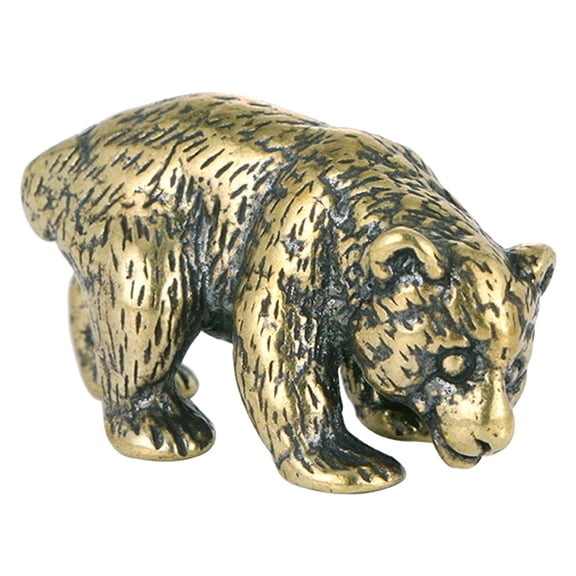 Dayesque Solid Brass Bear Figurine Miniature Animal Sculpture Home Decor Desktop Ornament Cute Small Brass Bear Decoration
