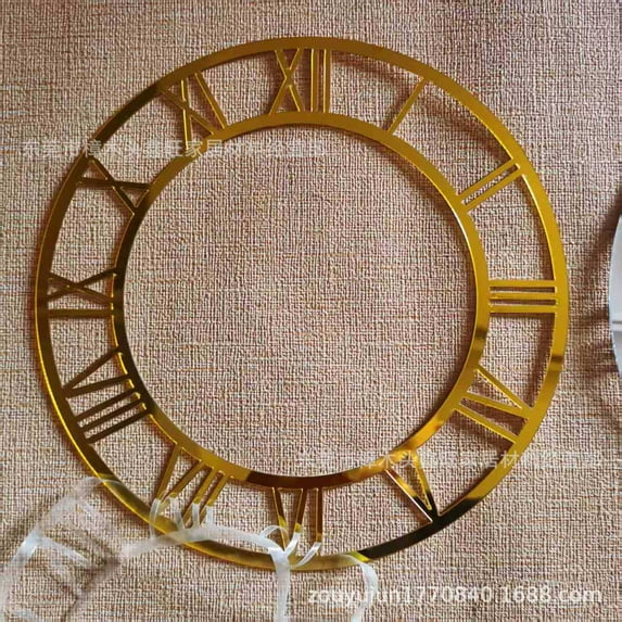 WEUVEB Round Golden Roman Numeral Acrylic Wall Clock Sticker for Entryway Decoration