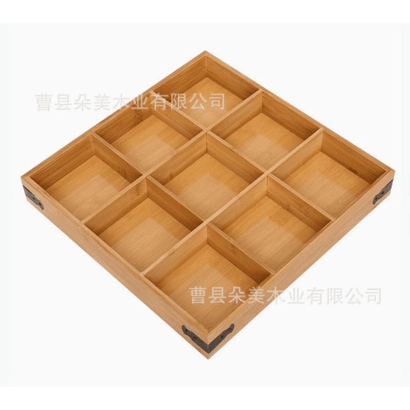 WEUVEB Stylish Beige Wood Tea Box 9 Compartments for Tidy Tea and Fruit Storage