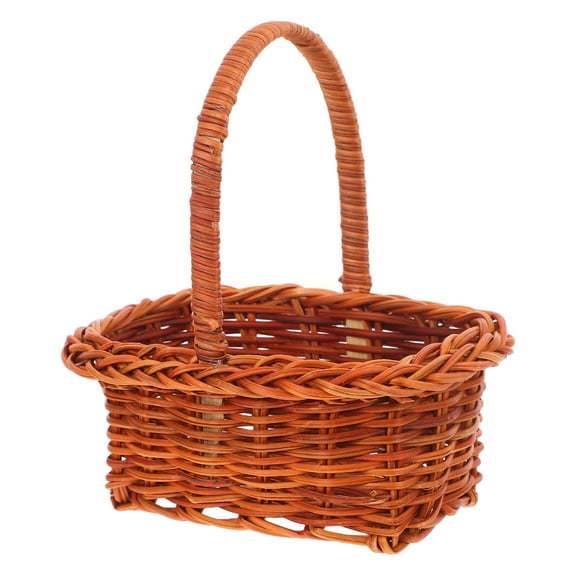 WEUVEB Small Woven Basket with Handle for Picnic, Flower Arrangements, Craft Storage, Home Decor and Basket