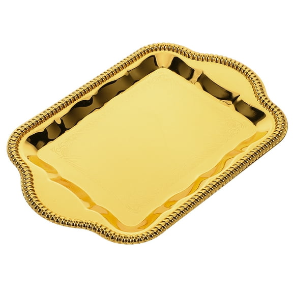 WEUVEB Royal Style Golden Metal Serving Tray with Floral Engraving for Parties