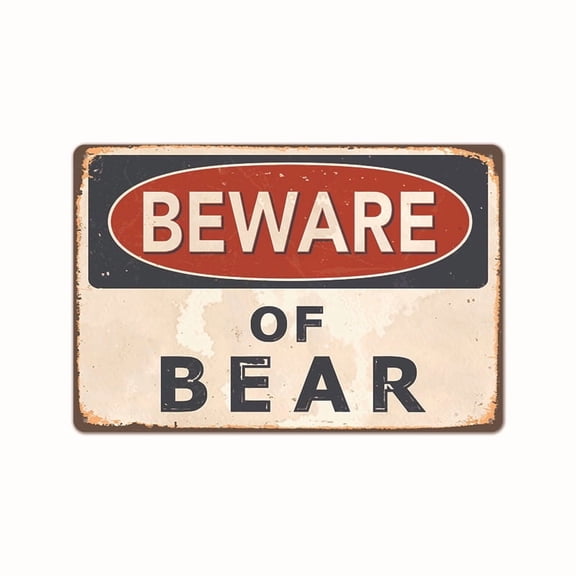 WEUVEB Retro Bear Caution Sign Metal Outdoor Garden Warning Sign for Yard Decor