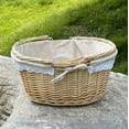 thumbnail image 1 of Dayesque Wicker Picnic Basket with Cloth Liner and Handle, Handwoven Outdoor Camping Hamper, Easter Flower Design, Beige, 1 of 8