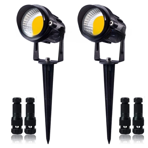 Dayjoy 2-Pack 10W Low Voltage LED Landscape Lights with 20 Fast-Lock Connectors, 12V 24V Outdoor Spotlights for Garden Yard Path, 3000K Warm White, IP66 Waterproof