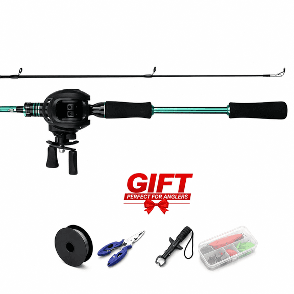 Dayjoy Baitcasting Fishing Rod and Reel Combo, Green Fishing Pole Set with Fishing Line, Pliers, Fish Gripper and Tackle Box, Lightweight Casting Rod Kit for Freshwater Fishing.
