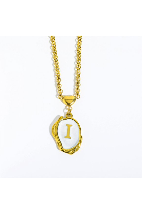 Natural White Shell Initial Necklace - Letter I, Gold Plated Stainless Steel Pendant