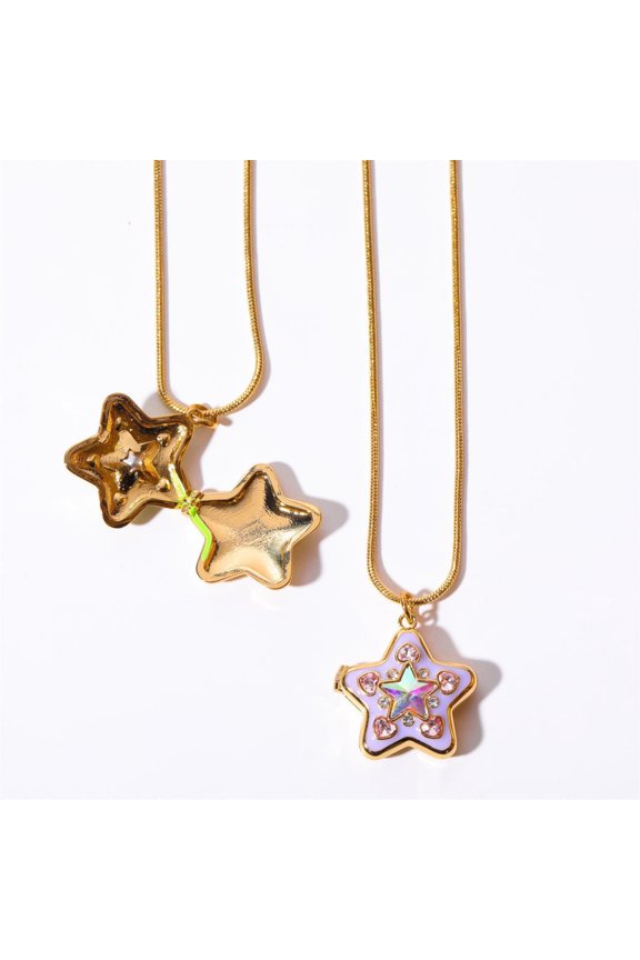 Pink Crystal Heart Locket - Snake Chain, Cute Aesthetic