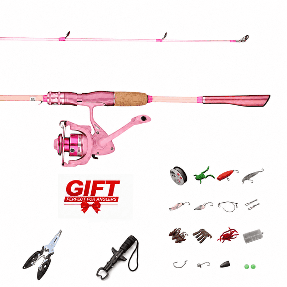 Dayjoy Pink Spinning Fishing Rod and Reel Combo Set with Tackle Box