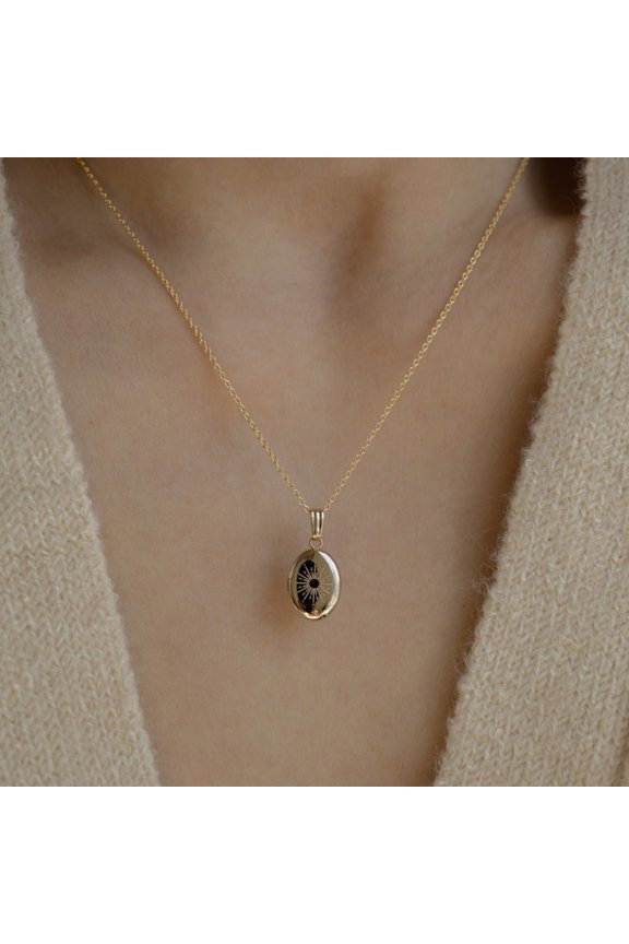 Sun and Moon Locket - Vintage Engraved Flower Photo Pendant, Gold Plated