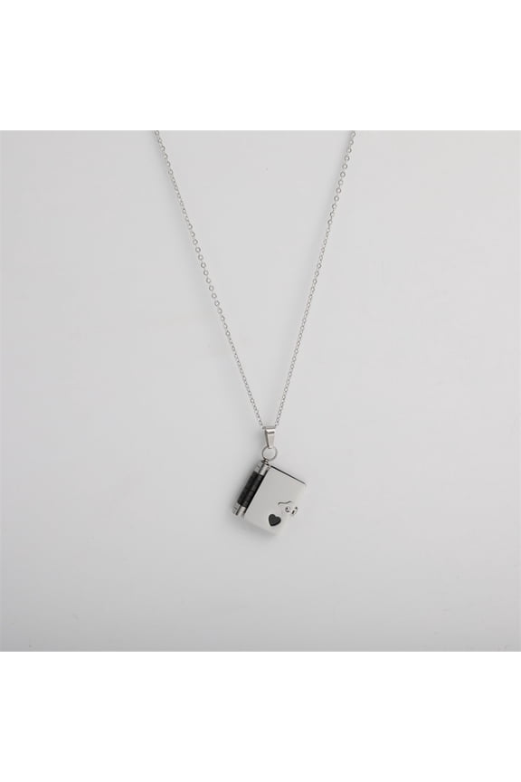 Vintage Book Locket Necklace - Black, Stainless Steel with Chain