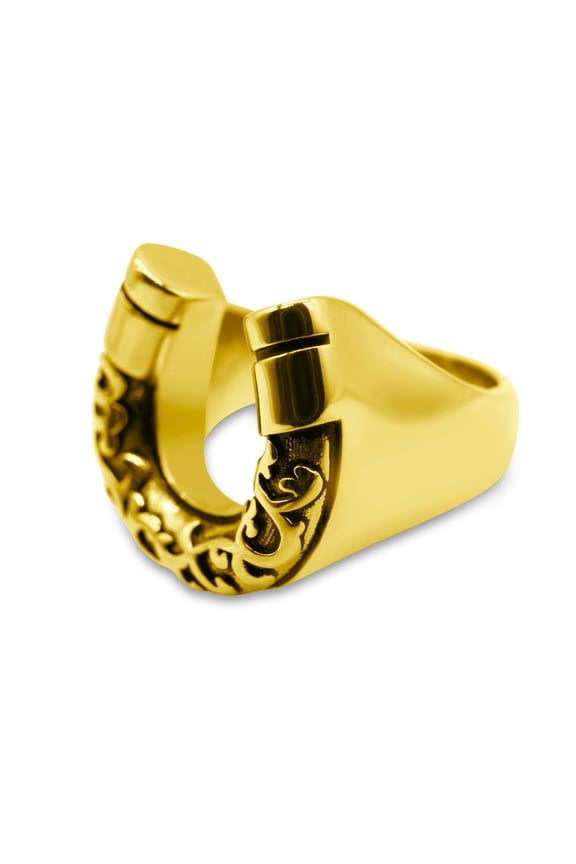 Western Horseshoe Ring - Gold Tone, Open Adjustable Brass Band