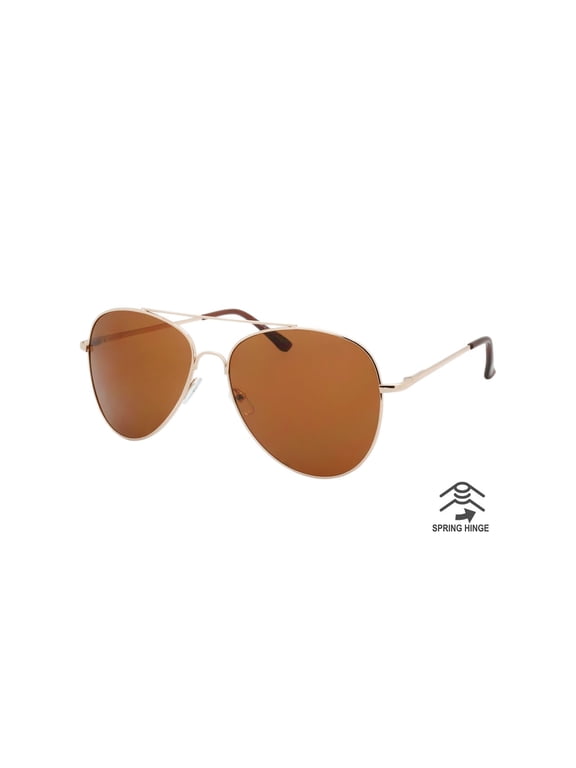 Aviator Spring Hinge Sunglasses Gold Frame Brown Lens UV400