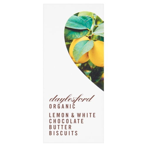 Daylesford Organic White Chocolate Dipped Lemon Biscuits 150g, British Import (Pack of 2)