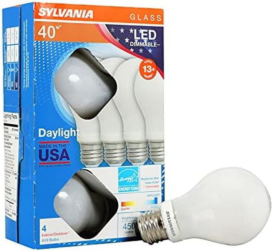 Daylight 40 Watt Equivalent, A19 LED Light Bulbs, Dimmable, Rated
