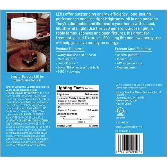 Daylight LED 60W Equivalent neral Purpose A19 Light Bulbs (12 Pack)