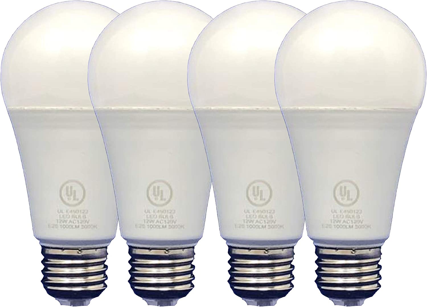 Daylight LED Light Bulb 5000K 12W 75 Watt Equivalent A19 L.E.D. Light Bulb (4Pack, 12 Watts